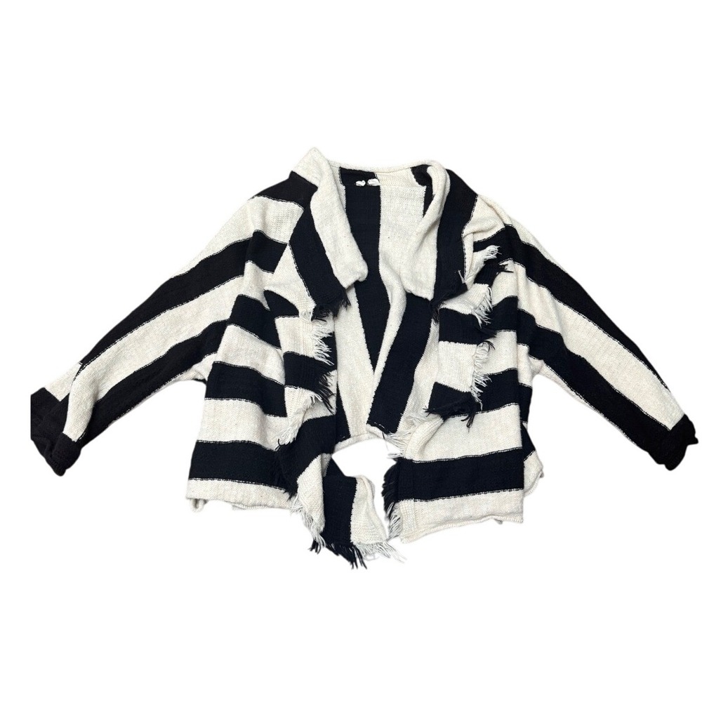 Moth Anthropolgie Cardigan Sweater XS/S Open Black Cream Preppy Boho Festival